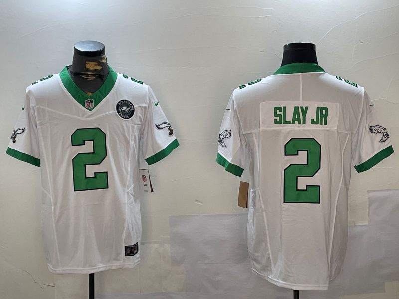 Men Philadelphia Eagles #2 Slay jr White Three generation 2024 Nike Limited NFL Jersey style 3